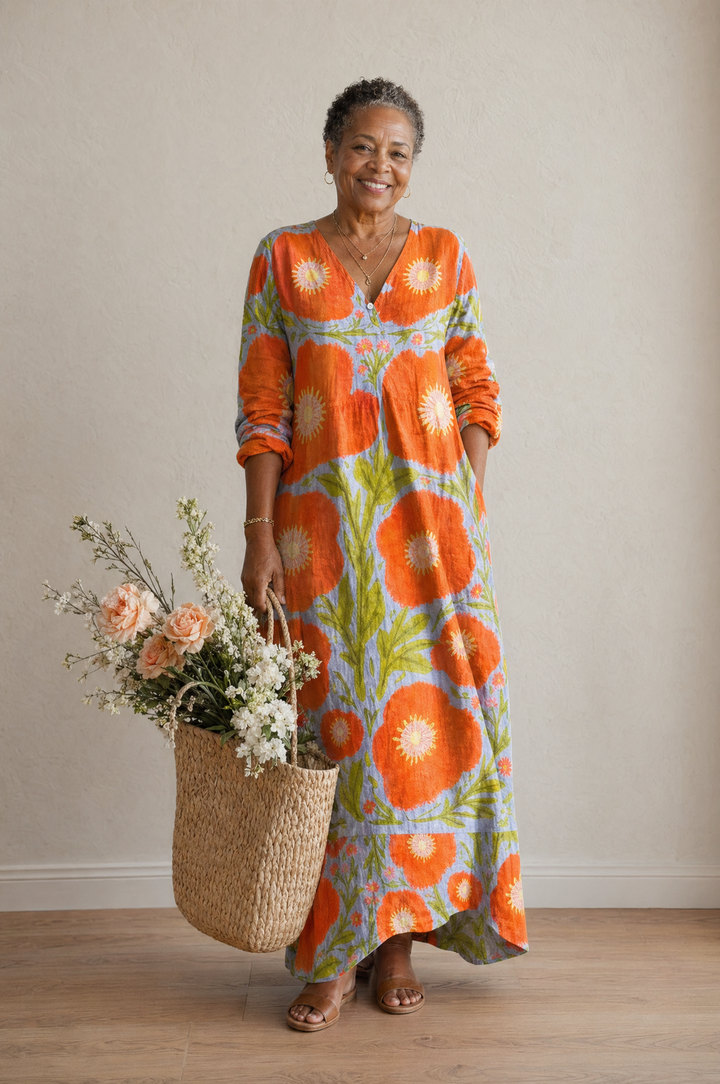 Painterly Floral Linen Dress