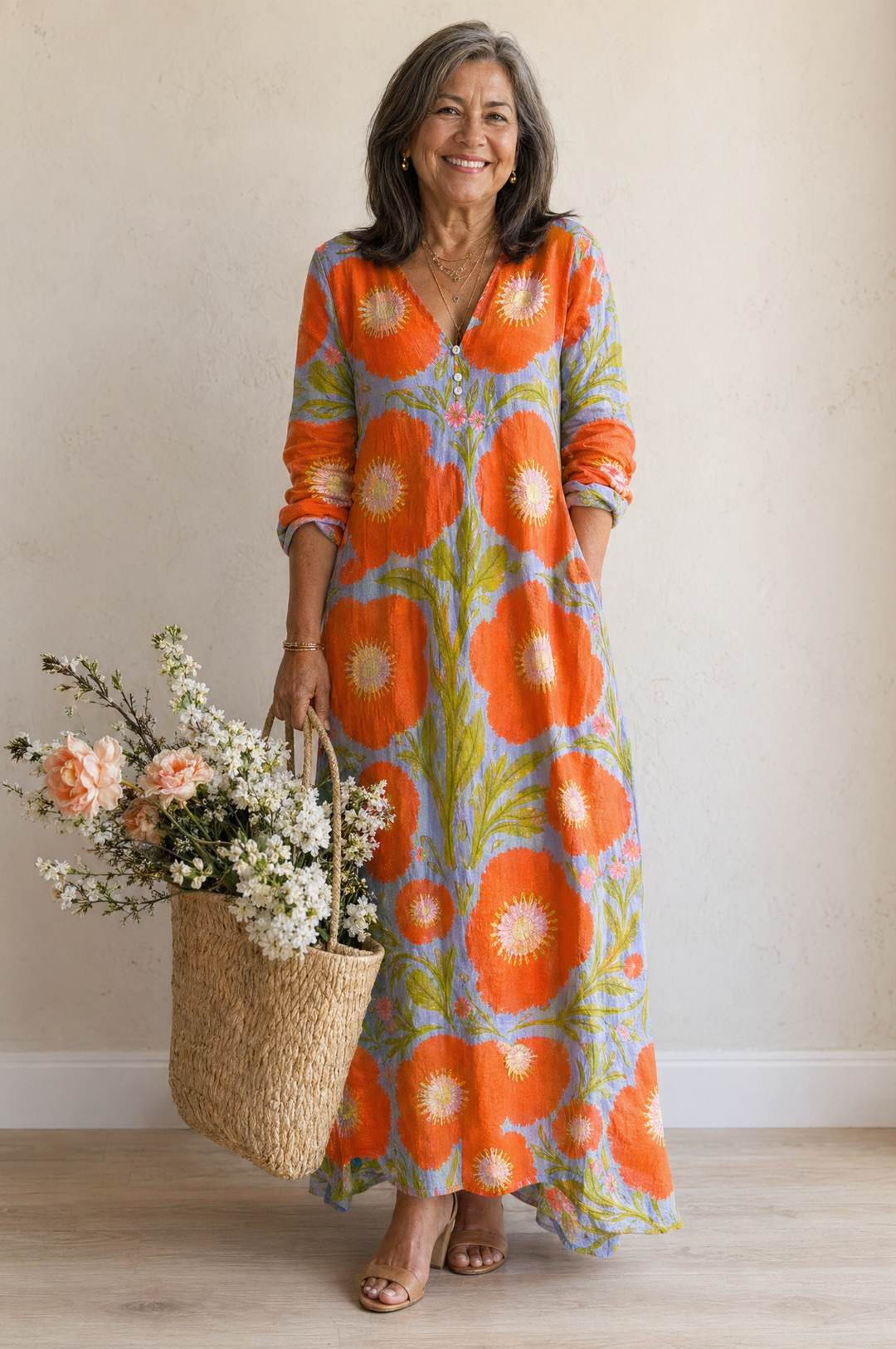 Painterly Floral Linen Dress