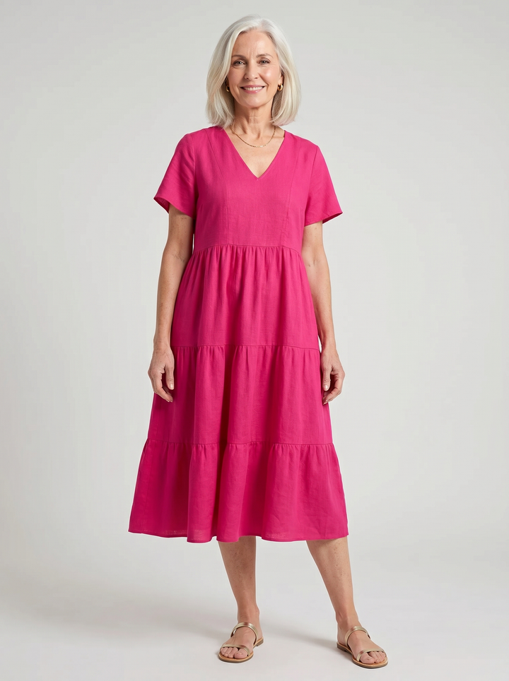 Tiered V-Neck Midi Dress