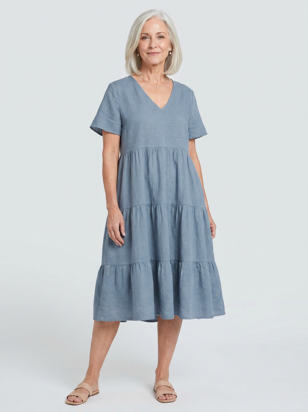 Tiered V-Neck Midi Dress