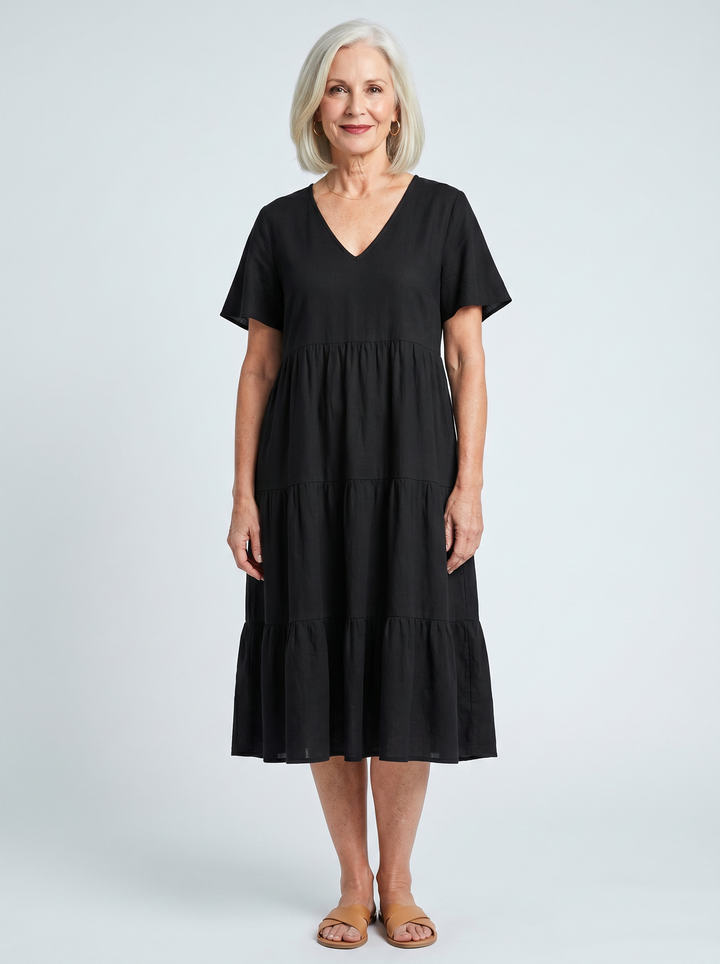 Tiered V-Neck Midi Dress
