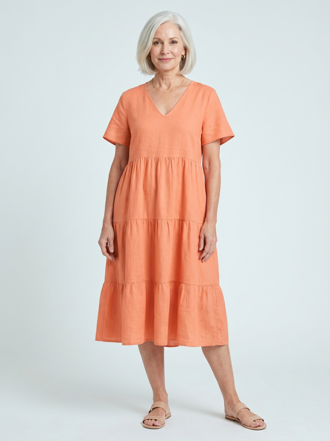 Tiered V-Neck Midi Dress