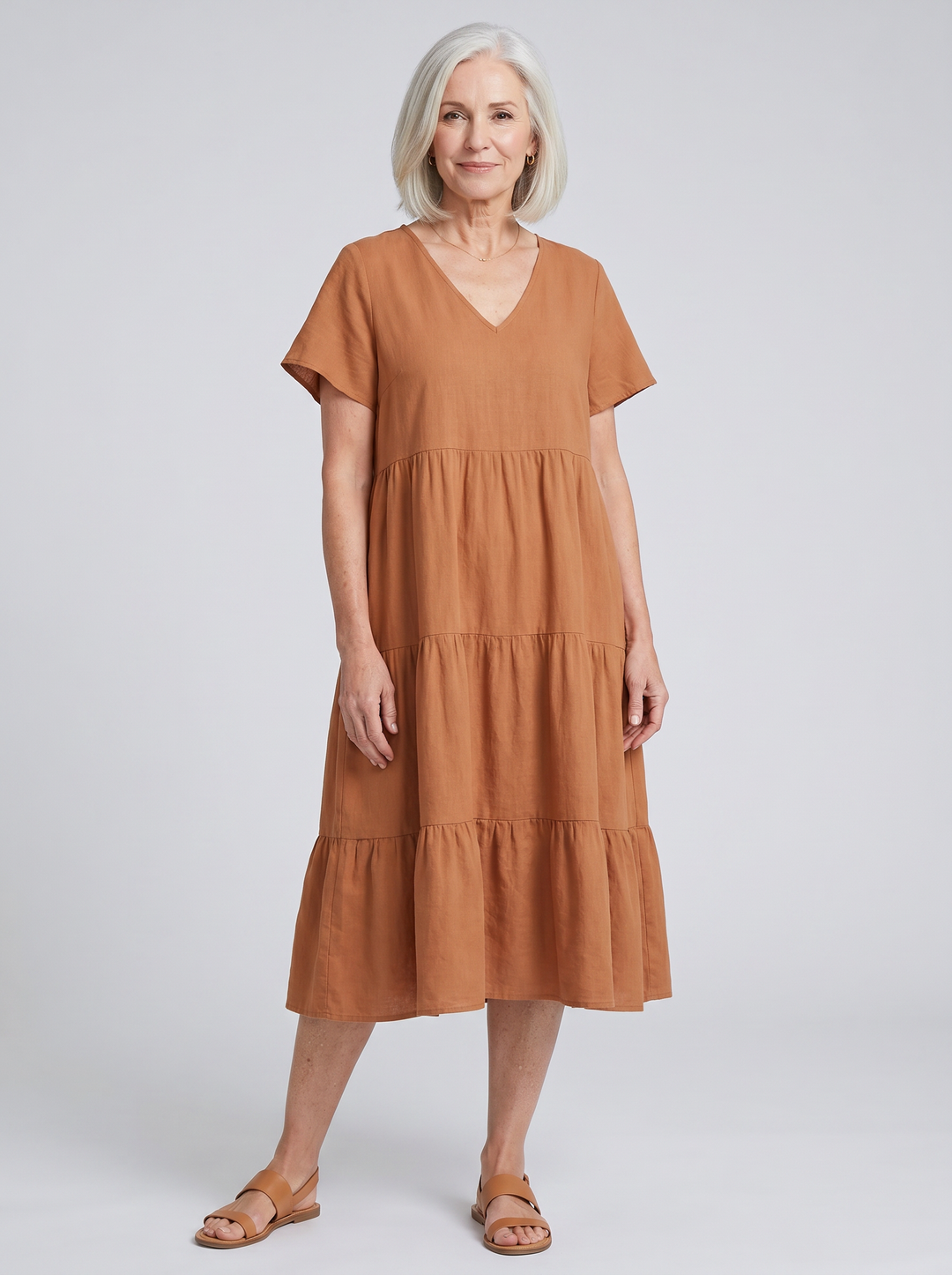 Tiered V-Neck Midi Dress