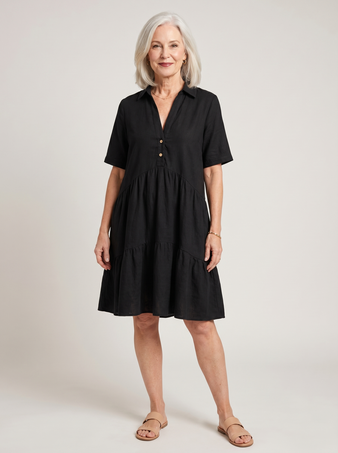 Collared Tiered Midi Dress
