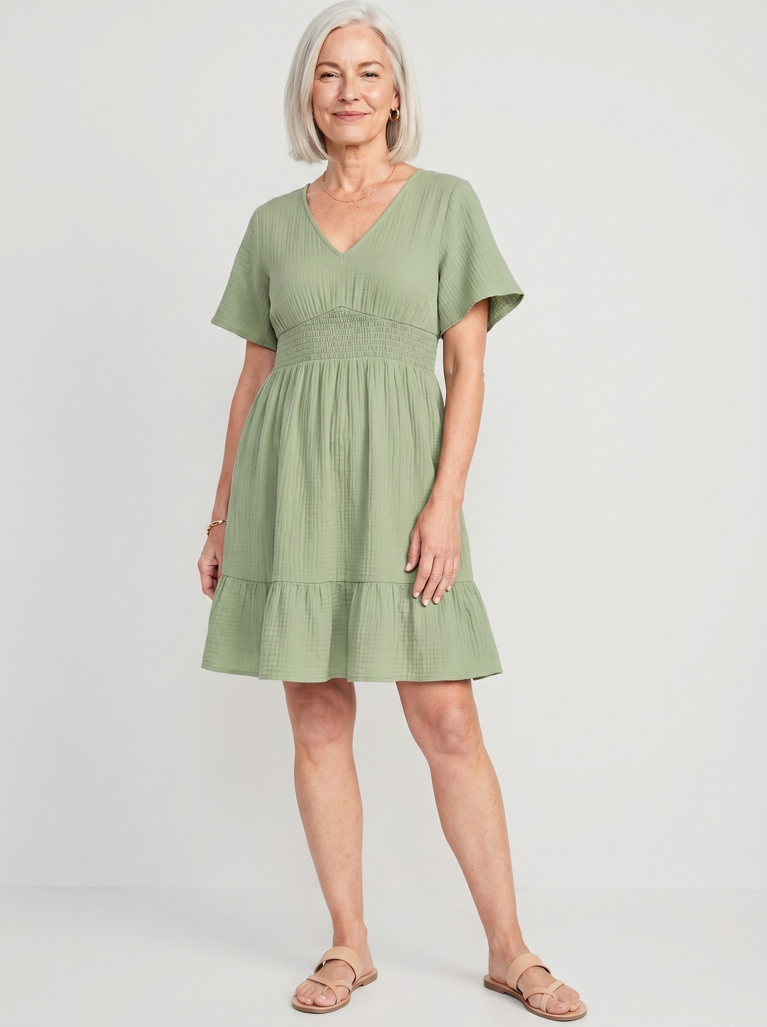 Smocked V-Neck Mini Dress