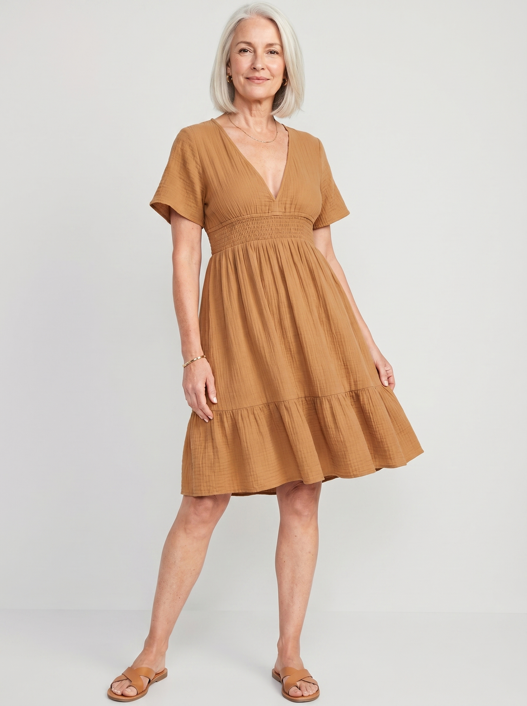 Smocked V-Neck Mini Dress