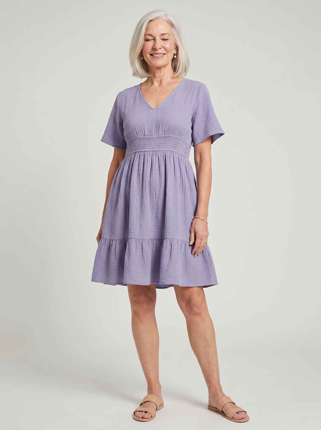 Smocked V-Neck Mini Dress