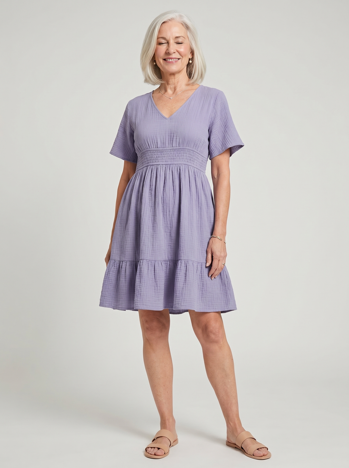 Smocked V-Neck Mini Dress