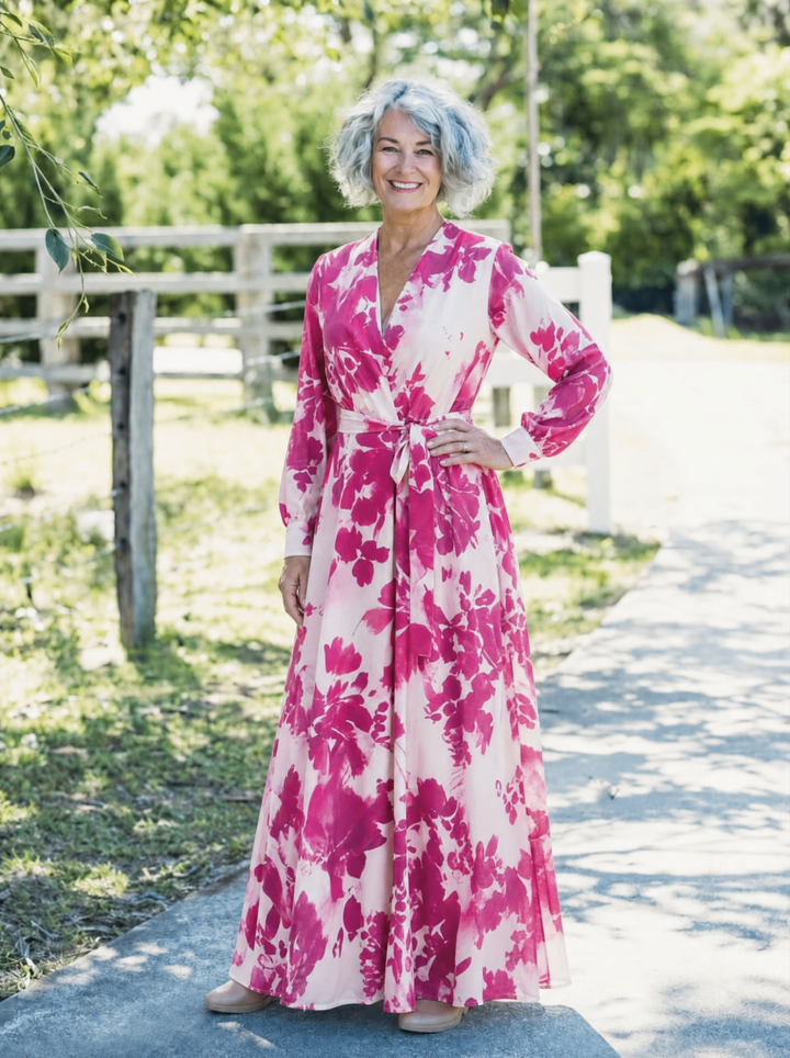 Romantic Garden Party Floral Wrap Maxi Dress
