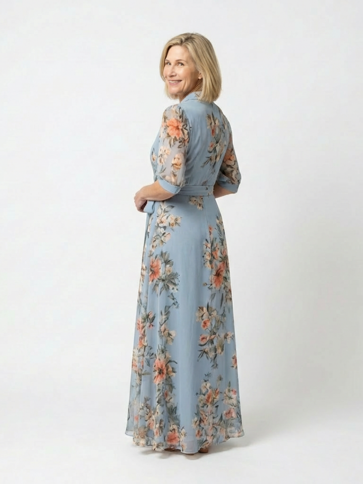 Figure-Flattering Floral Wrap V-Neck Maxi Dress