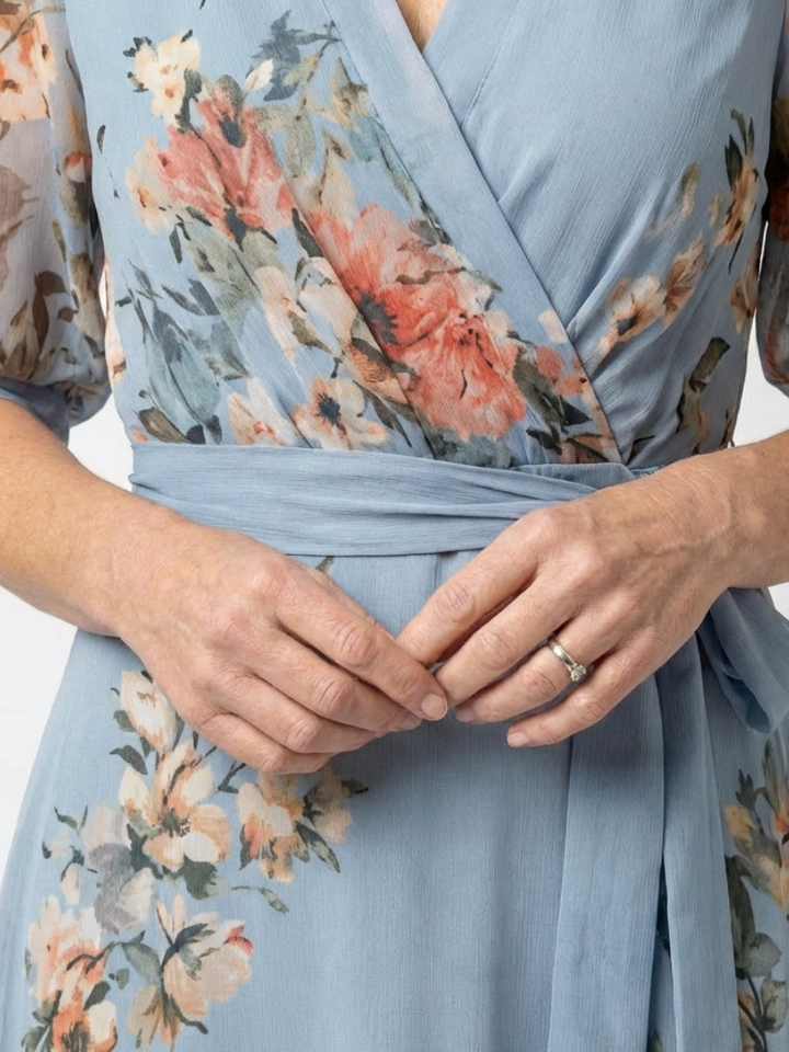 Figure-Flattering Floral Wrap V-Neck Maxi Dress